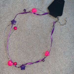 3x25$  💝⭐️💕 Handmade - Short necklace - Pink Purple - stars ribbons wire.
